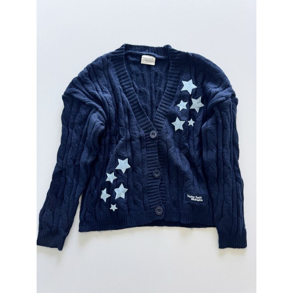 Taylor Swift Cardigan Midnights Album Navy Blue Stars Cozy Sweater Size M / L
